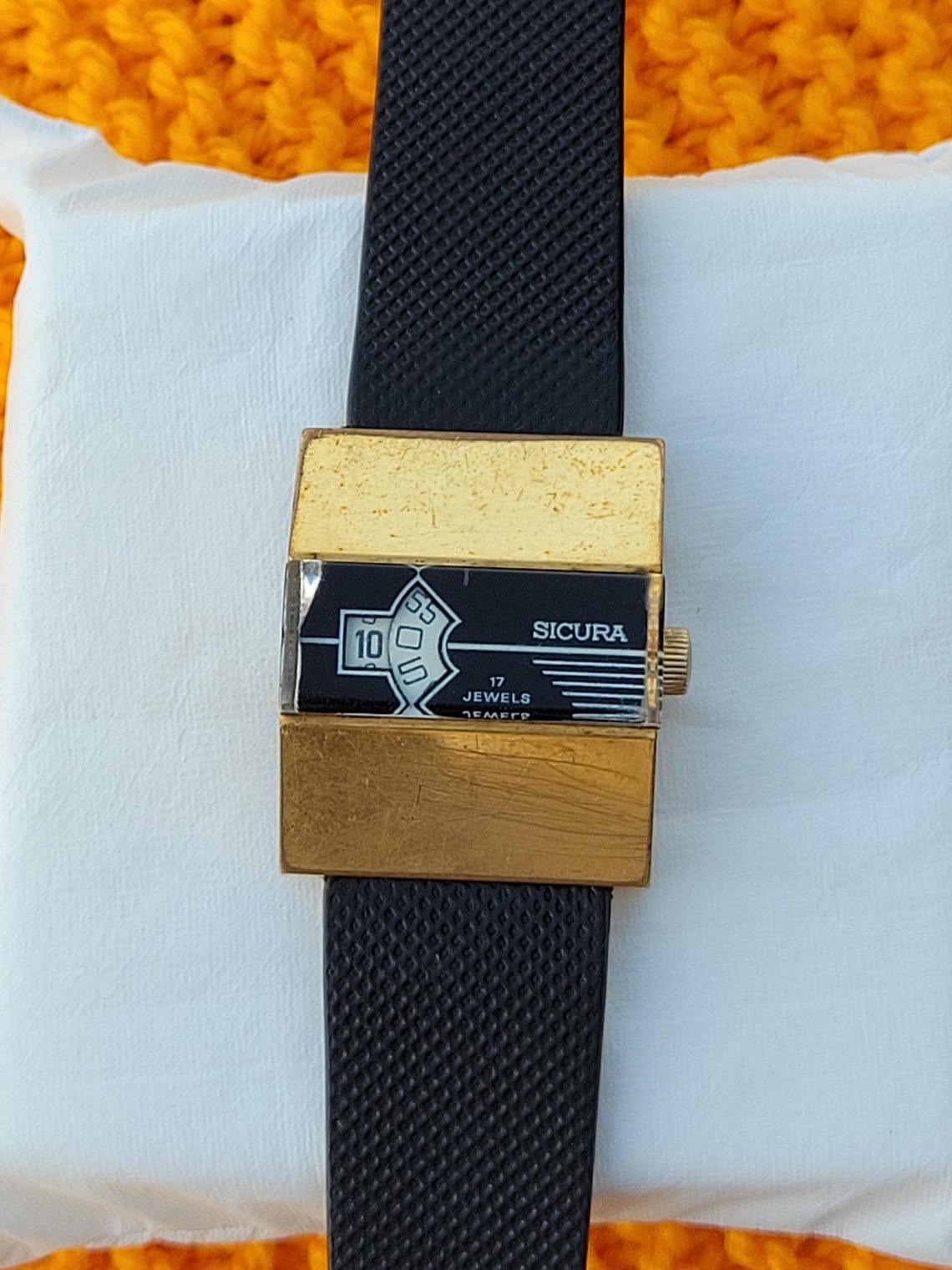Vintage Sicura Jump Hour Mechanical 17 Jewels Rare Swiss Made Men's Wrist Watch, photo 3 of 5