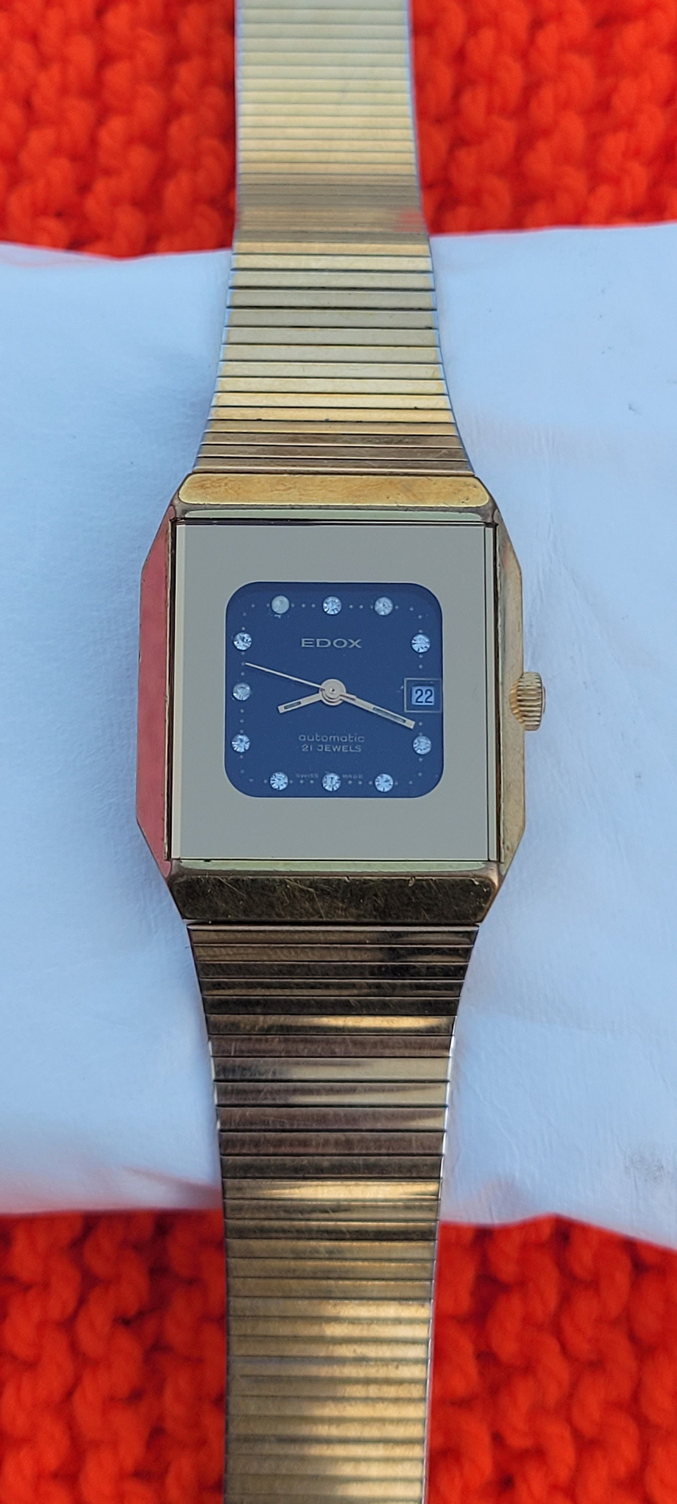 Vintage Edox Automatic 561.2996 Black and Gold Swiss Made Rare