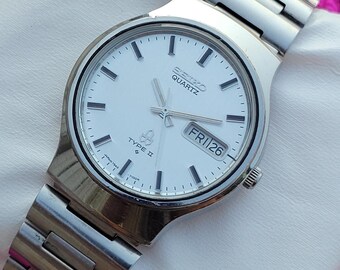 Vintage Seiko Quartz Type II Stainless Steel Men's Watch - Etsy