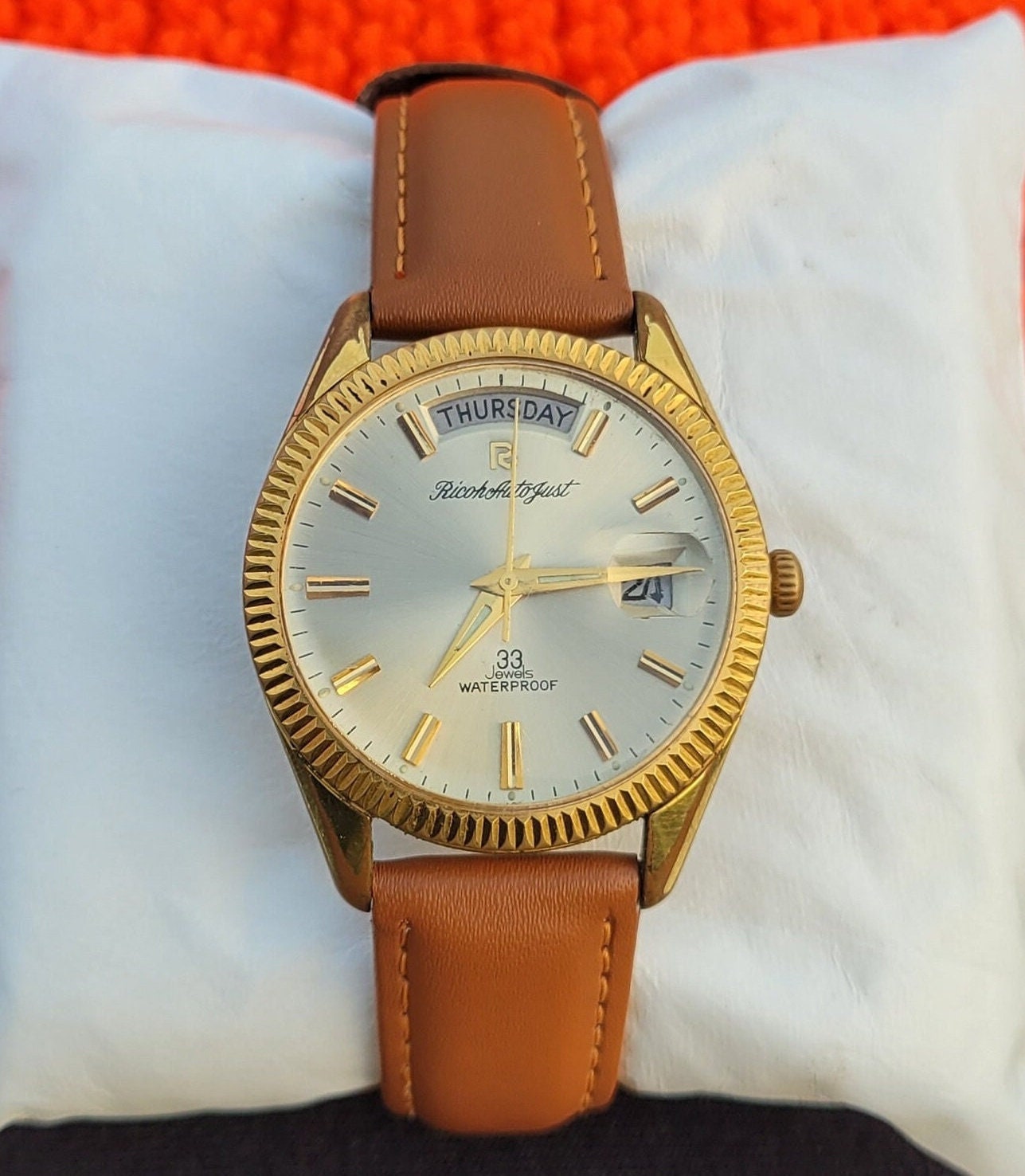 Excellent Ricoh Auto Just 33 Jewels President Day date Golden Vintage Men s Wrist Watch Etsy