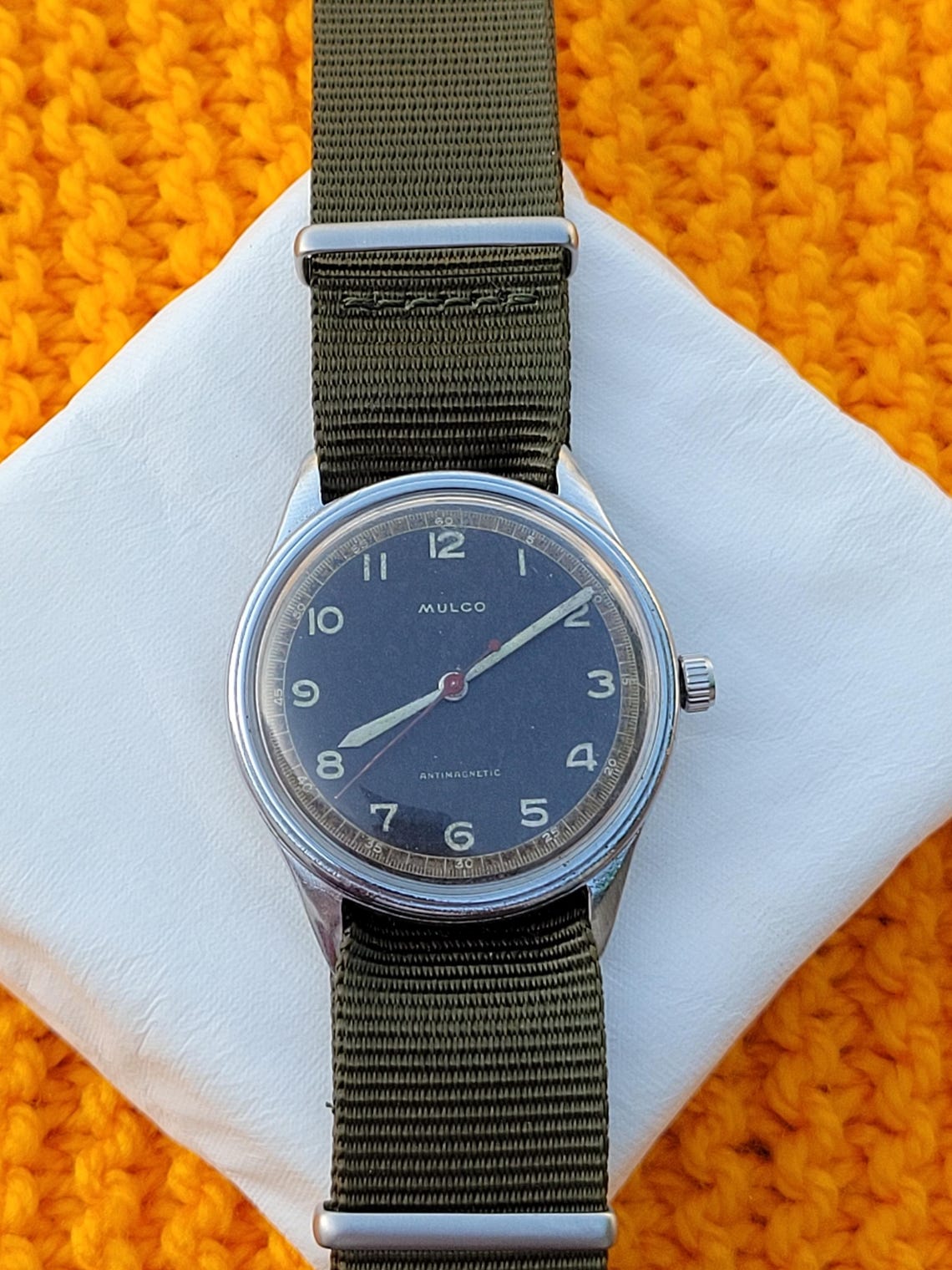 Vintage Mulco WWII Military Rare Swiss Made Mechanical Nato Men's Wrist Watch, photo 2 of 5
