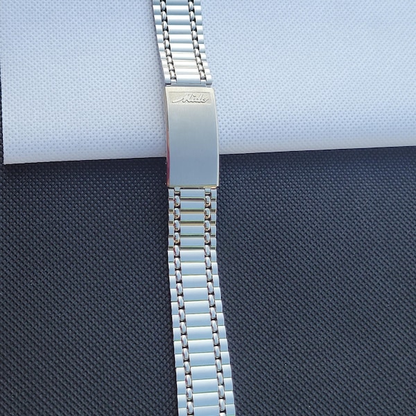 NOS ヴィンテージ ミドー ステルクス ウォッチ ブレスレット: 18 MM ステンレススチール ビーズ オブ ライス