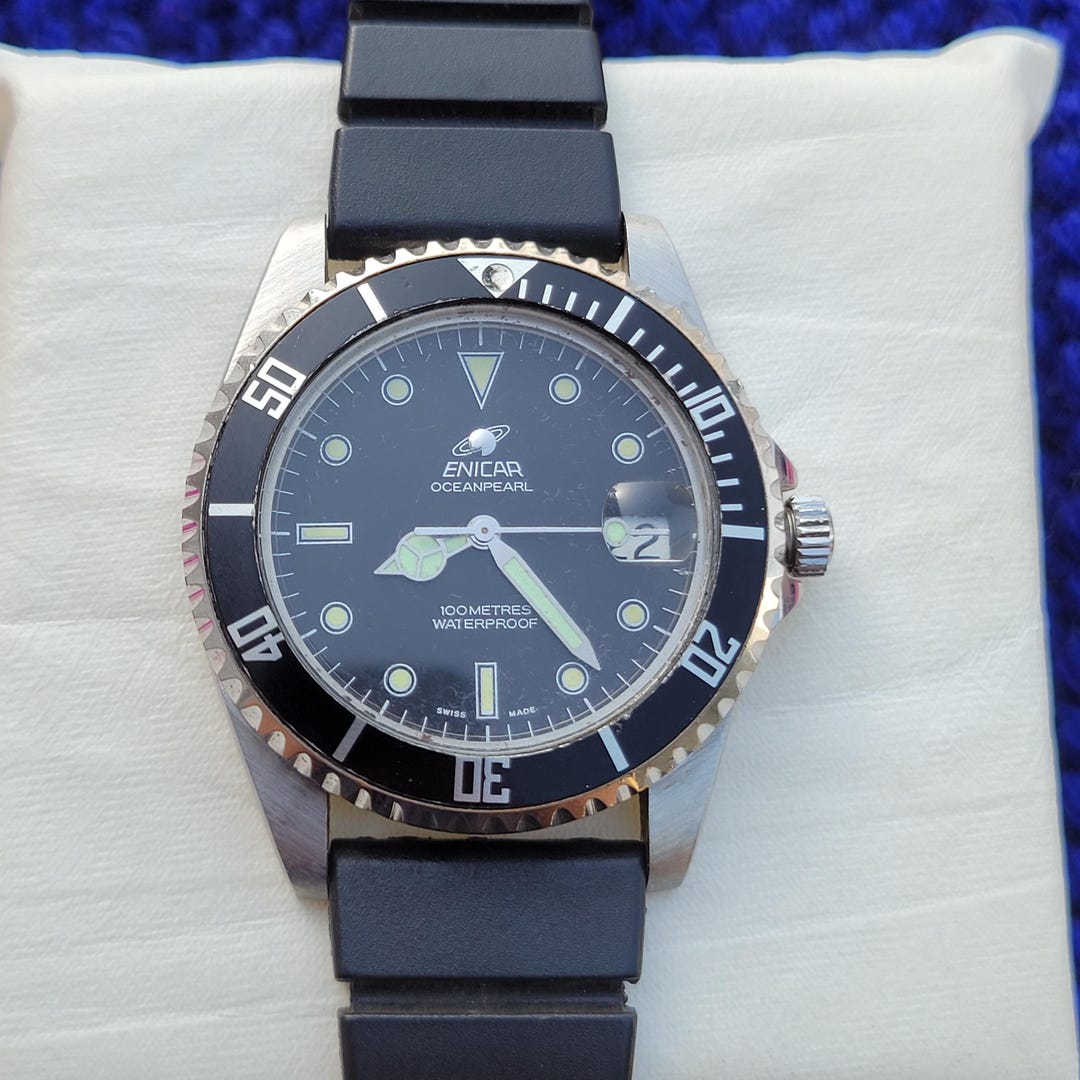 Vintage Enicar Ocean Pearl Diver Watch: Swiss Made Stainless Steel