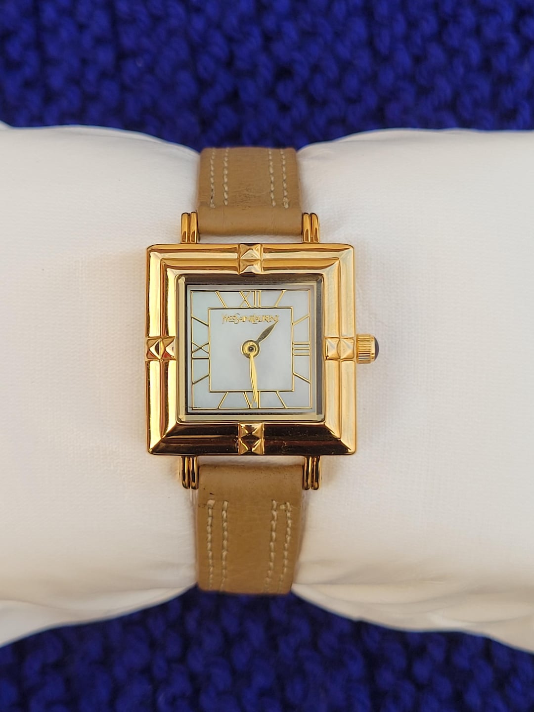 Vintage YSL Mother of Pearl Watch: Art Deco Camel Leather Band - Etsy