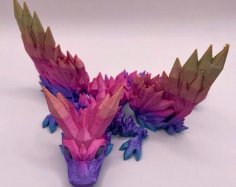 Articulated Crystal Winged Dragon Fidget: 3D Printed Sensory Desk Decor