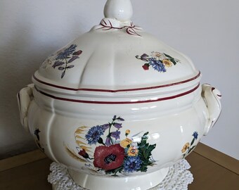 Antique 1940's  French Porcelain Tureen Wild Flowers Design