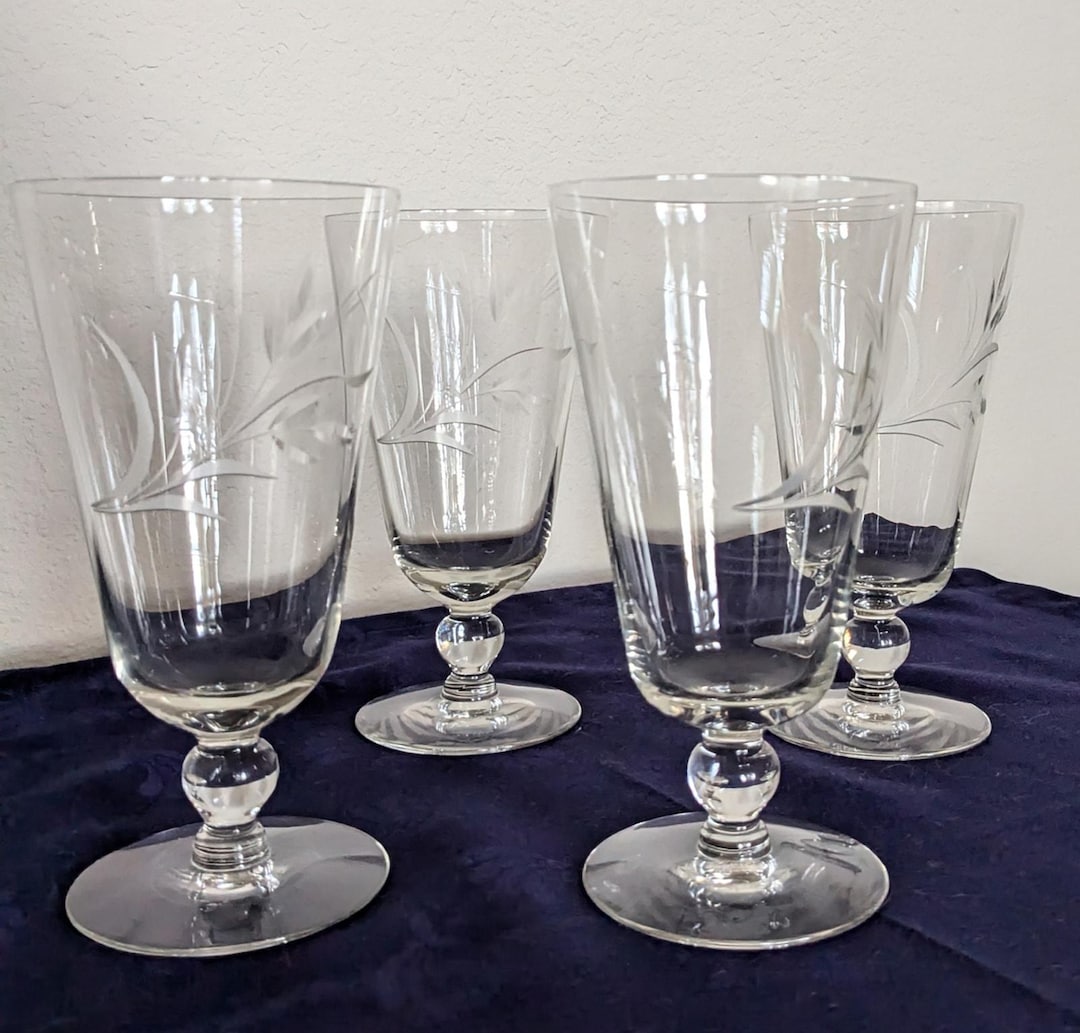 Vintage Etched Crystal Set of 4 Goblets - Etsy