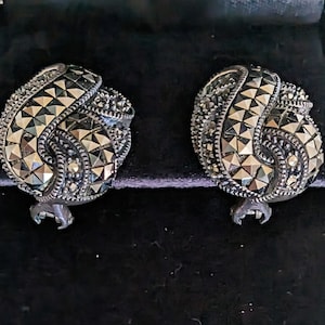 Vintage Judith Jack JJ Sterling Silver Marcasite Clip Earrings
