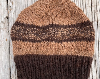 Chunky Brim Beanie, 100% Alpaca Hat, Hand Knit from Hand Spun Yarn