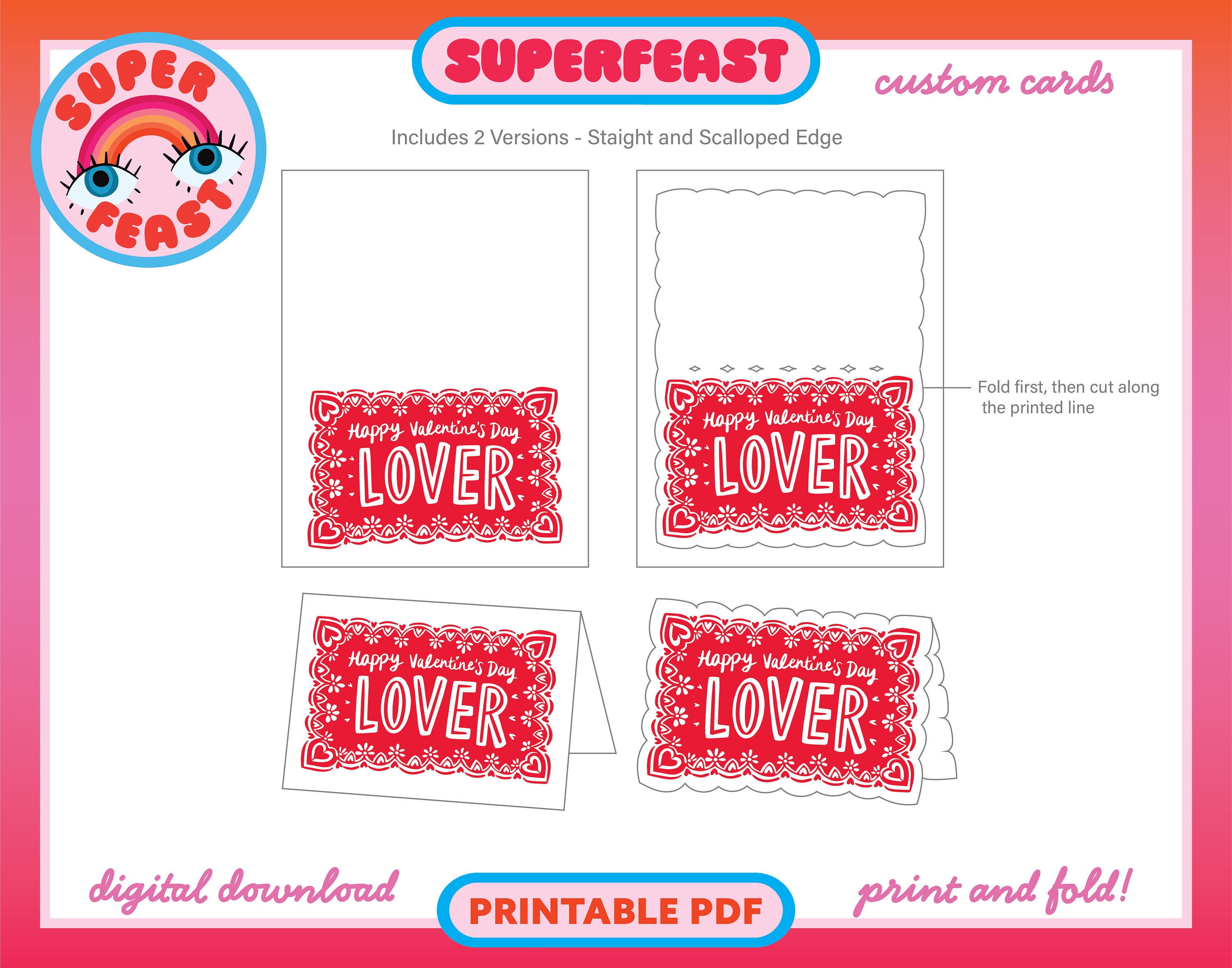 VALENTINE PRINTABLE Happy Valentines Day Lover Cute Hand-drawn Printout ...