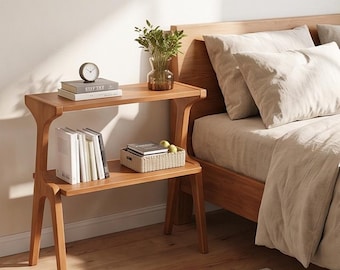 Narrow 2-Tier Side Table Slim Farmhouse End Table Storage Shelf Nightstand for Small Spaces Bedroom Living Room Entryway Rustic