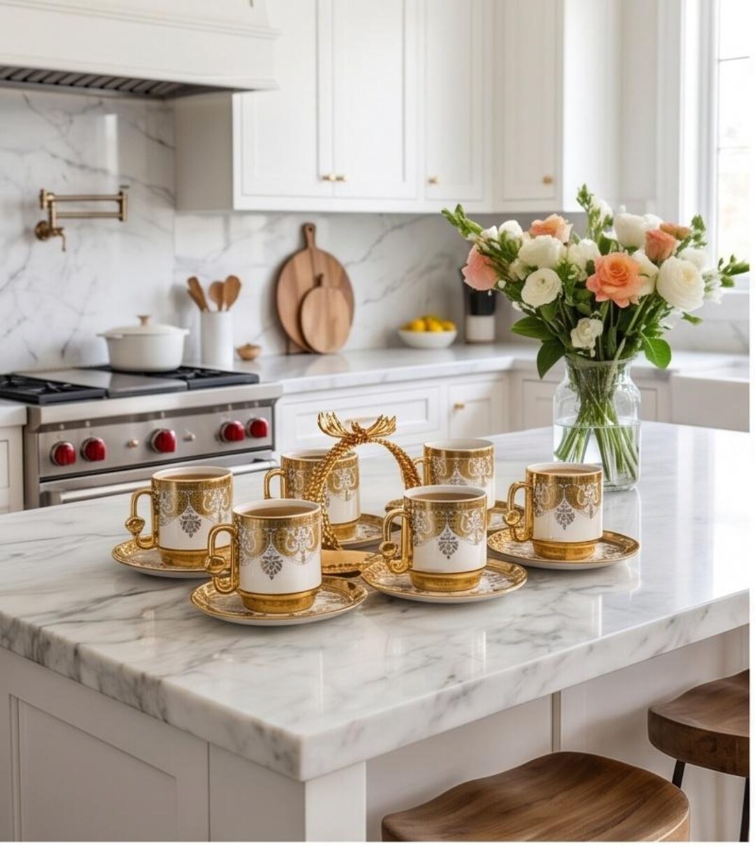 Gold Porcelain Turkish Coffee Set for 6 Luxury Arabic Greek Coffee Cups ...