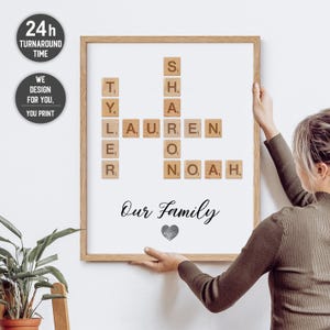 Personalised Family Scrabble Print, Crossword Scrabble Print, Valentines Day, Wedding Gift, Personalised Family Name Print,Anniversary Gift