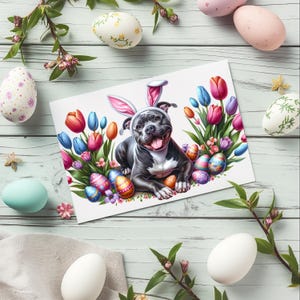 Cartes de Pâques Pitbull, oreilles de lapin de chien, jeu de notes vierges, assistance 2025