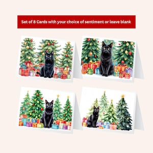 Black Cat Christmas Cards - Holiday Greeting Cards (Set of 8) - Animal Rescue Support