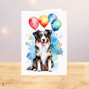 Carte d'anniversaire de chien de berger australien, carte de voeux, cartes de correspondance vierges, enveloppes autocollantes, cadeau pour amoureux des animaux de compagnie