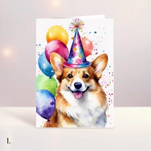 Carte d'anniversaire pour chien corgi - carte de voeux à impression aquarelle avec enveloppe autocollante, cadeau pour amoureux des animaux de compagnie