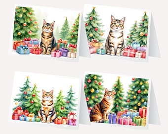 Tabby Cat Christmas Cards - Holiday Cat Greeting Cards Set of 8 - Support Animal Rescue