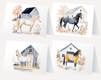 Horse Note Card Set – Boxed Set of 8 Cards – Equine Themed Stationery – Horse Lover Gift – Supports Animal Rescue