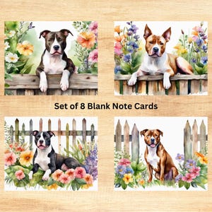 Pitbull Note Card Set: Floral Watercolor Dog Stationery (Set of 8)