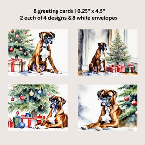 Cartes de Noël pour chien boxer, jeu de cartes de voeux, cartes pliées vierges, enveloppes autocollantes, effet vintage, cartes personnalisées