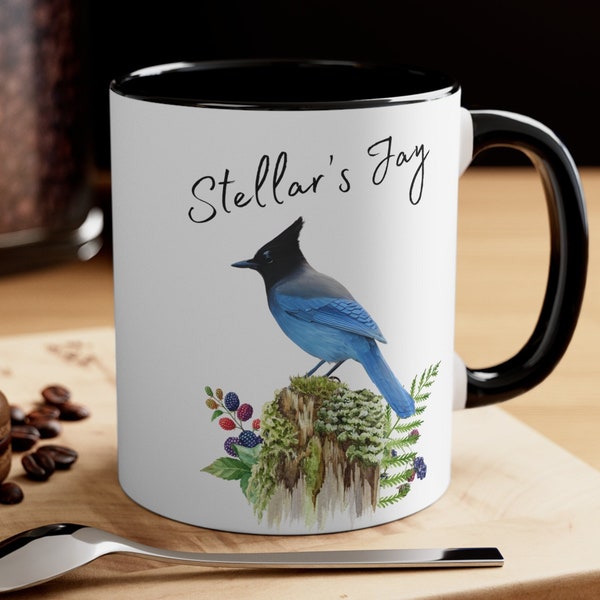 birdwatcher gift, backyard bird, Stellar's Jay, gift for bird lover, bird nerd, mug gift for her, coffee tea cocoa, PNW wildlife