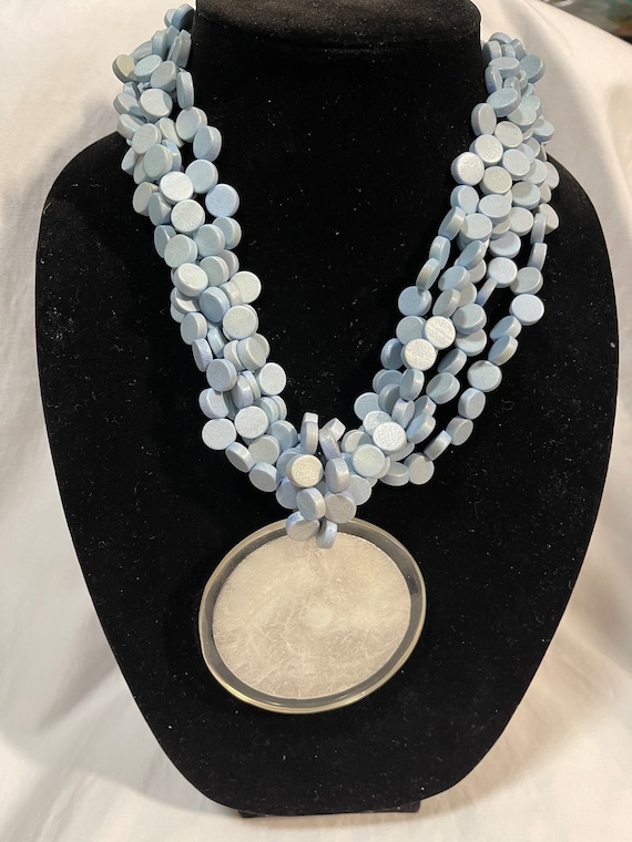 Retro Modernist Dyed Wood Bead Necklace & Bracele… - image 1
