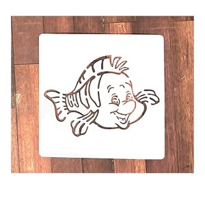 Fairytale Stencil: Flounder fish Mermaid Cartoon characters (6" x 6")