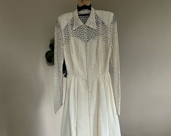 Ultra Rare Find! Vintage 1940s Ivory Wedding Dress - Modest Wedding Dress- Unique Wedding Dress - Long sleeved wedding gown - historic dress