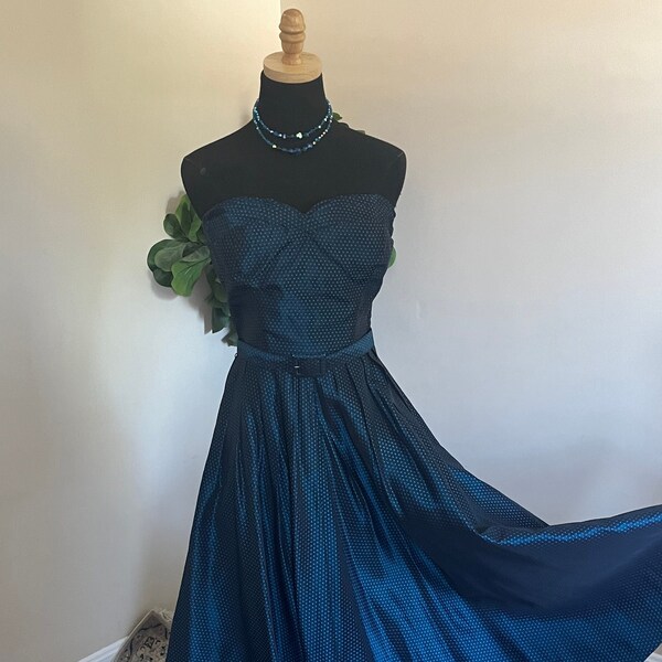 Rockabilly Dream Dress Cobalt Blue & Pink Vintage 1950s Dress- Swing Dress - Vintage Cocktail Dress - Midcentury Modern Dress - Prom Dance