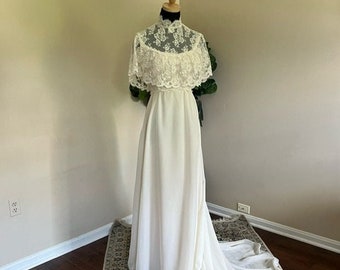 Vintage 1970s Ivory Gunne Style, Cottagecore, Boho Prairie Wedding Dress, House of Bianchi Dress, Modest Lace Wedding Gown, Ethereal Bride