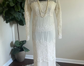 Vintage Couture Wedding Dress by Claire Dratch - Flapper Style Wedding Gown - Great Gatsby Wedding - Midcentury Modern- MidMod Modest Dress