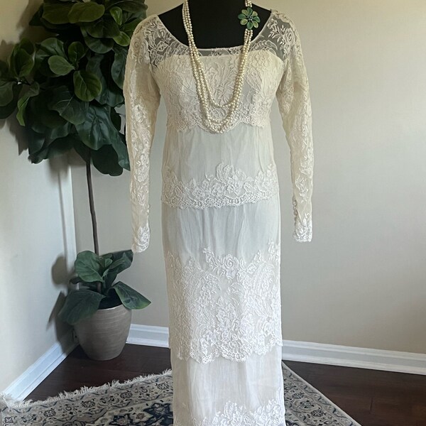 Vintage Couture Wedding Dress by Claire Dratch - Flapper Style Wedding Gown - Great Gatsby Wedding - Midcentury Modern- MidMod Modest Dress