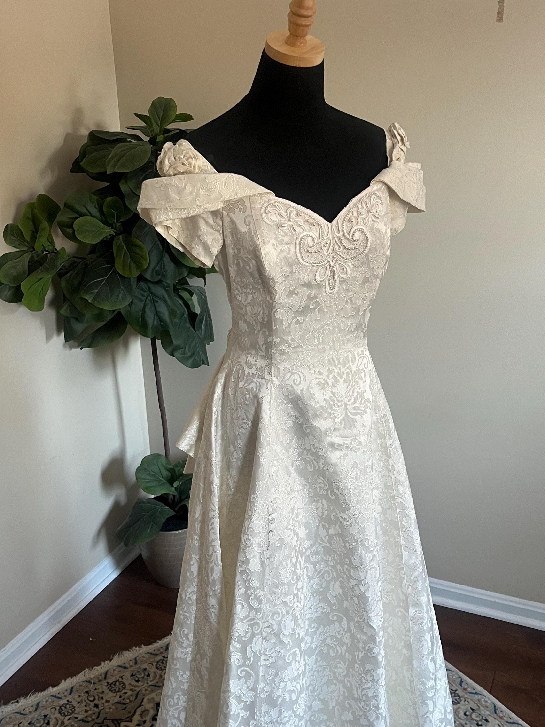 Vintage 90s Jessica Mcclintock Wedding Dress – Ivory Damask Bridal