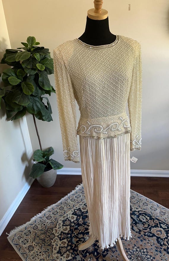 ivory beaded cocktail dress Lara Allison Short Sleeve Beaded Cocktail Dress in Ivory Ivory / 6
