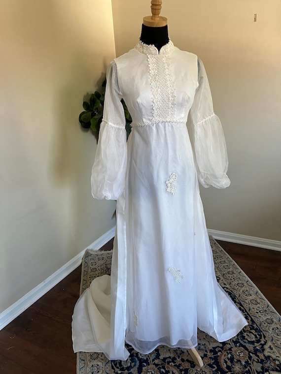 Whimsical Bishop Sleeves Wedding Dress, Vintage 1970s Gunne Sax
