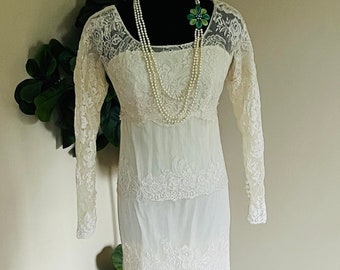 Vintage Couture Wedding Dress by Claire Dratch - Flapper Style Wedding Gown - Great Gatsby Wedding - Midcentury Modern- MidMod Modest Dress