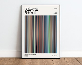 Castle in the Sky Movie Barcode Poster | Japanese Minimalist Print | Studio Ghibli Wall Art