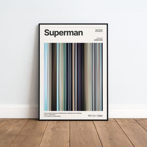 Poster con codice a barre del film Superman / Stampa con tavolozza di colori / Regalo per gli amanti del cinema