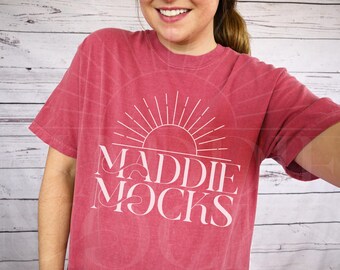 Comfort Colors C1717 Crimson Shirt Mockup, Red Tshirt Mock-up, Real Model Mockups, Trendy POD Mocks, Simple Cozy Aesthetic,