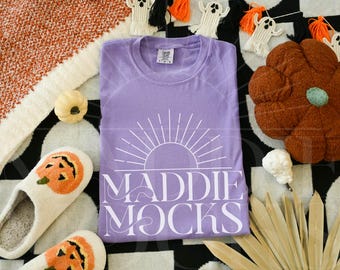 Halloween Shirt Mockup, Comfort Colors C1717 Violet Mockup, Purple Tshirt Mock-up, Fall Flatlay Mockups, Trendy POD Mocks, Cozy Aesthetic,