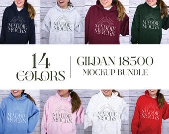 Maqueta de sudadera con capucha Gildan 18500, maquetas de sudadera con capucha G185, maquetas de modelos reales, maquetas de POD de moda, estética informal simple