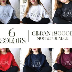 Gildan 18000B-jeugdmodelbundel, jeugdsweater-mock-ups, echte modelmodellen, trendy POD-spotten, eenvoudig casual esthetiek