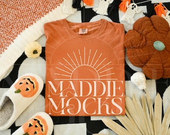 Halloween Shirt Mockup, Comfort Colors C1717 Yam Mockup, Fall Tshirt Mock-up, Fall Flatlay Mockups, Trendy POD Mocks, Simple Cozy Aesthetic