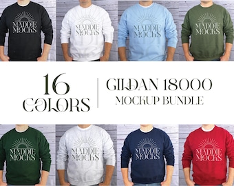 Mens Gildan 18000 Sweatshirt Mockup Bundle, Male Crewneck Mock-ups, Real Model Mockups, Trendy POD Mocks, Simple Casual Aesthetic