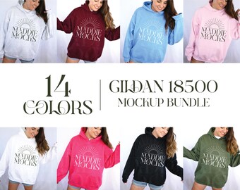 Maqueta de sudadera con capucha Gildan 18500, maquetas de sudadera con capucha G185, maquetas de modelos reales, maquetas de POD de moda, estética informal simple