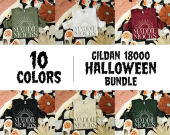 Gildan 18000 Sweatshirt Mockup Bundle, Halloween Sweatshirt Mockup, Neutral Flat Lay Mock-ups, Trendy POD Mocks, Fall Simple Cozy Aesthetic