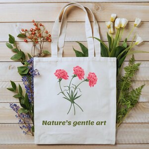 Flower print tote bag, Nature&#39;s gentle art tote bag, Vintage floral tote bag, Floral beach tote, Casual flower tote, Spring tote bag,