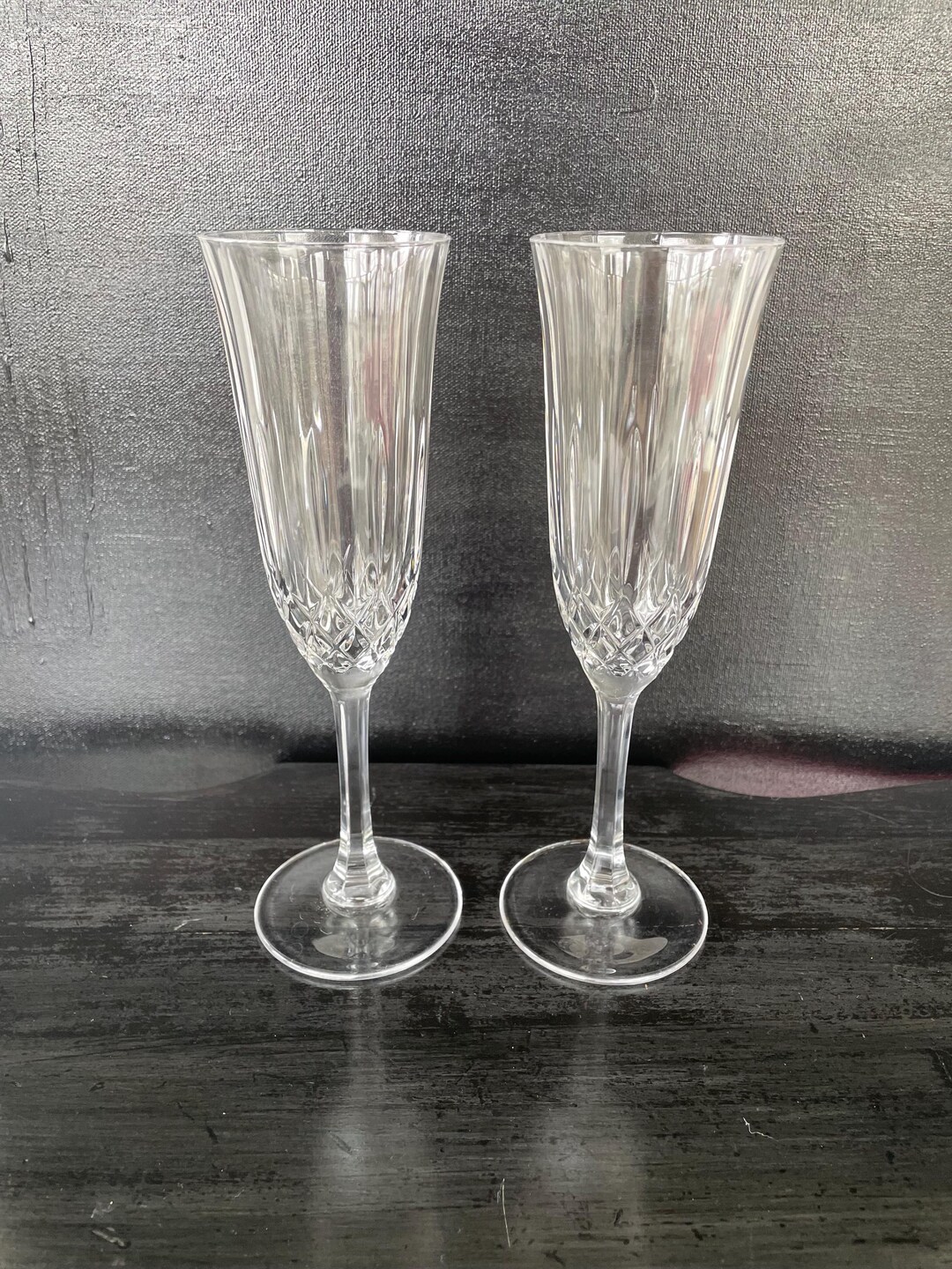 Three-point Diamond Point Cut Crystal Champagne Flutes Set of 2 - Etsy