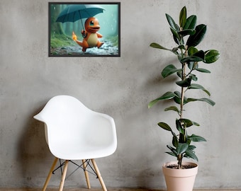Ingelijste poster Happy Charmander in the Rain
